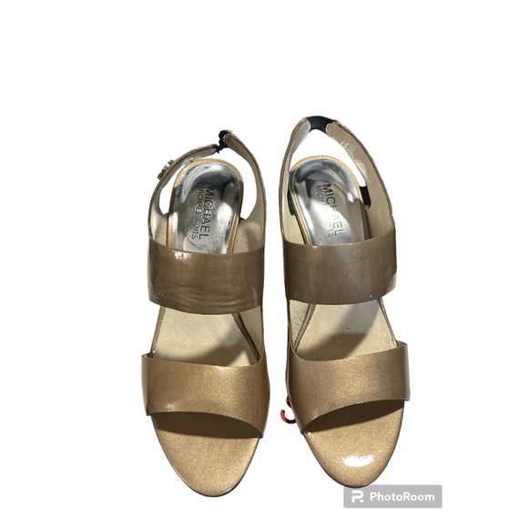 Michael Kors Rochelle Open Toe Taupe Pearlized heeled Patent Sandal -size 7. - Picture 6 of 9